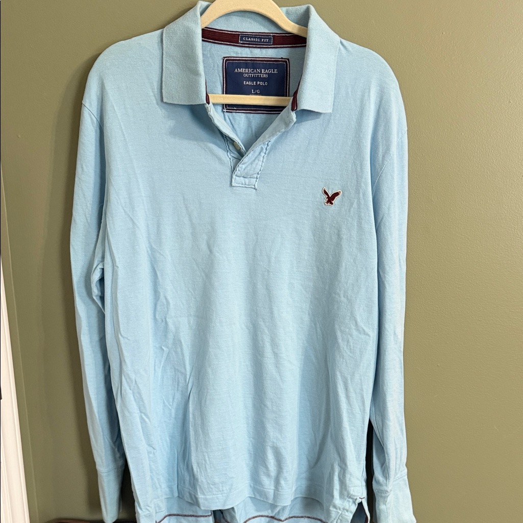 American Eagle Outfitters Men's Sky Blue Polo